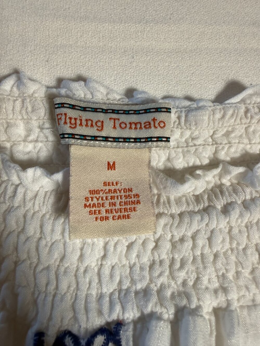 Flying Tomato Embroidered Peasant Top Size Juniors M Boho Mexican Short Sleeve - Picture 4 of 8